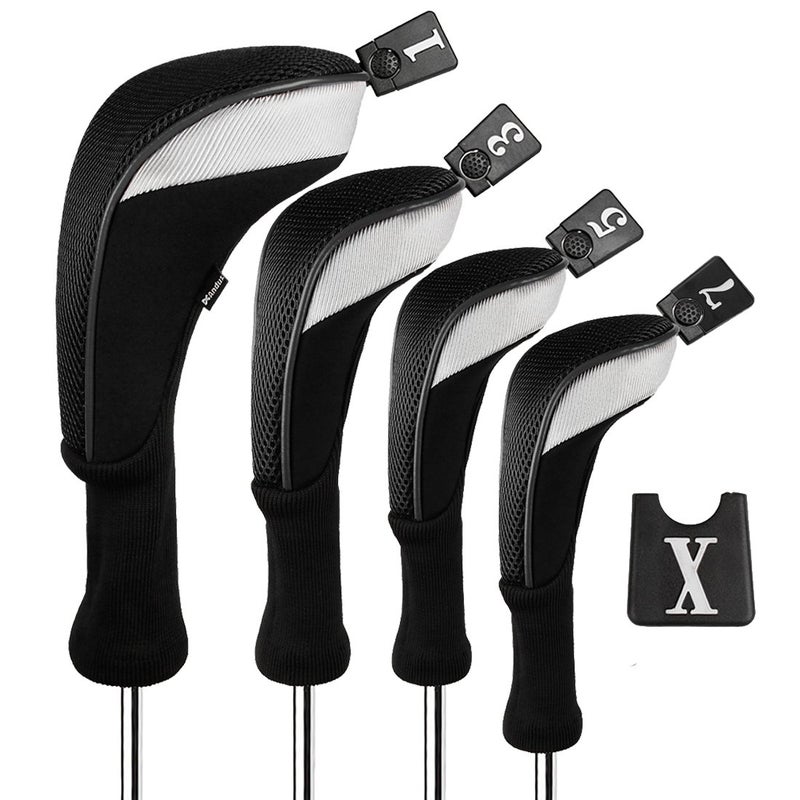 Andux 4pcs/Set Mesh Golf 460cc Driver Fairway Wood Club Head Covers Long Neck with No. Tags Black/Black - Image 1